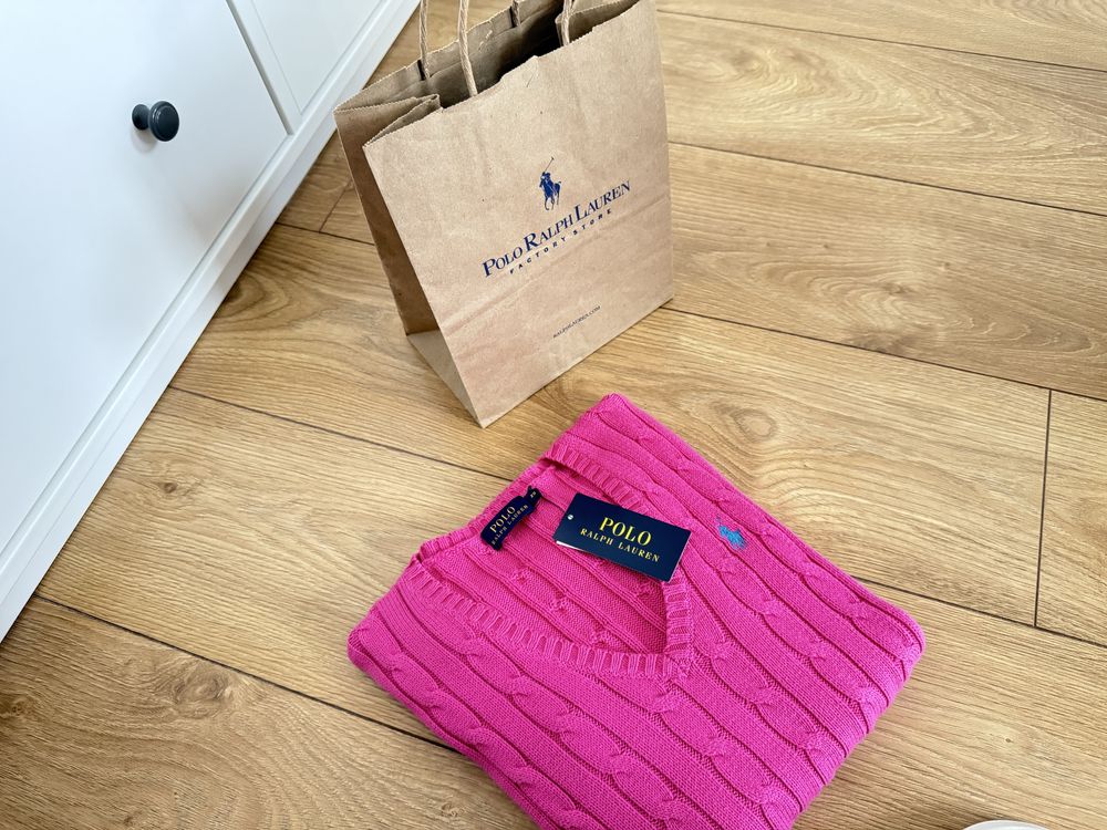 ново Polo Ralph Lauren розов пуловер cable knit 100% памук