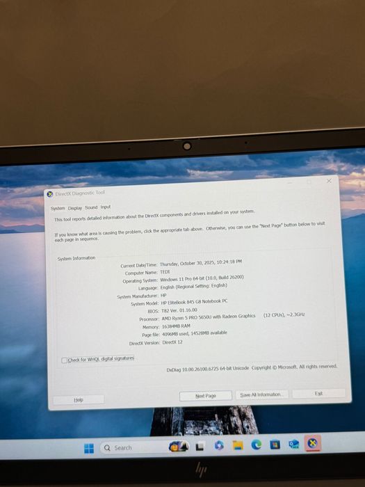 Hp EliteBook 845 G8 / Amd Ryzen 5 Pro 5650U / 16 DDR4 / SSD 256 NVME