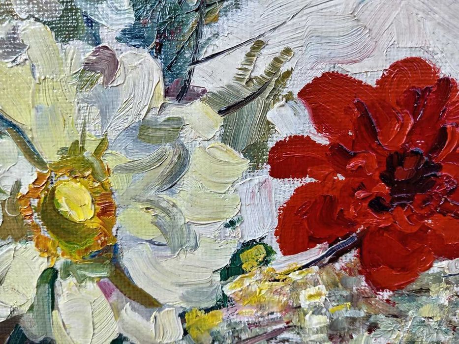 Tablou vechi - vaza cu flori - semnat C. Baba