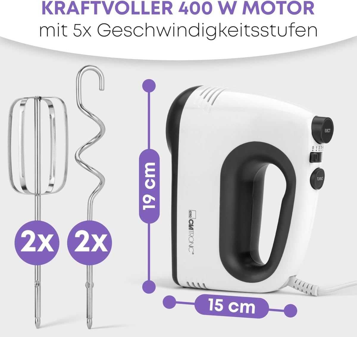 Clatronic HM 3775 – ръчен миксер 400 W, 5 скорости + турбо