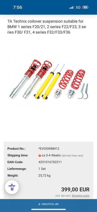 Спортно окачване TA Technix BMW