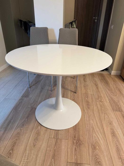 Masă alba 100x75 cm, rotunda, din MDF lacuit