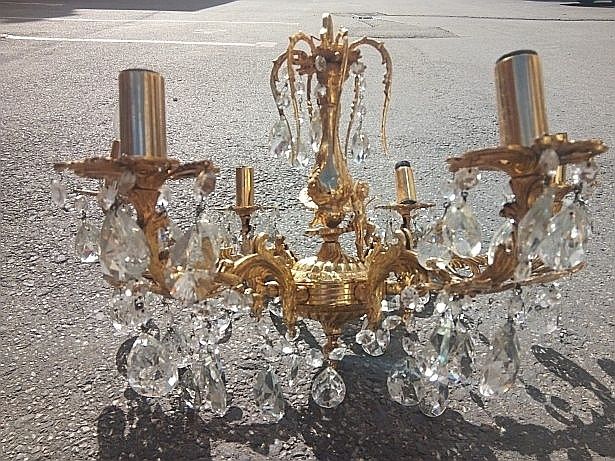 Candelabru din bronz masiv Dore și elemente din cristal in stilul Baro