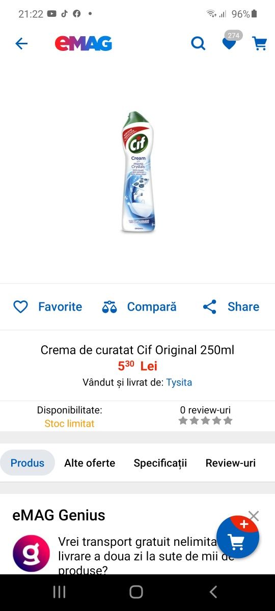 Cif crema cu micro-particule 750 ml,cel mai mic pret stoc limitat