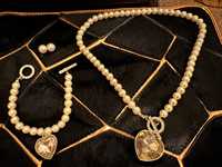 Луксозни Бижута с перли и камъни златен обков колие гривна и обеци