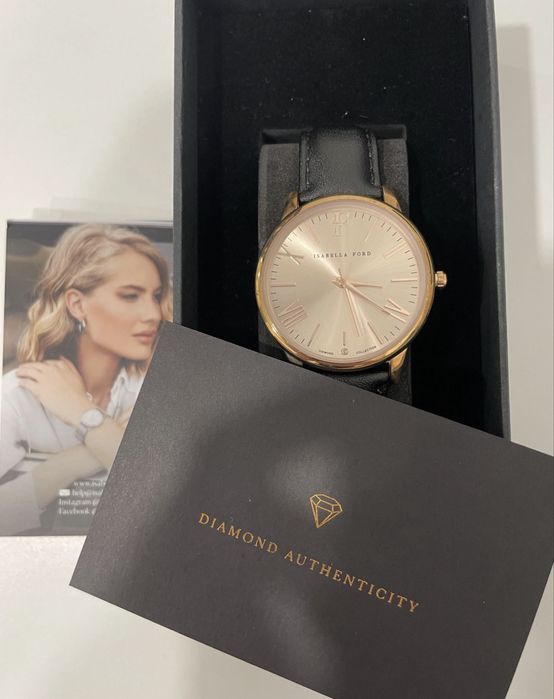 Дамски часовник с диамант и кожена каишка Isabella Ford