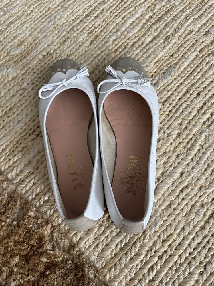 Balerini albi din piele, LORI, marime 36