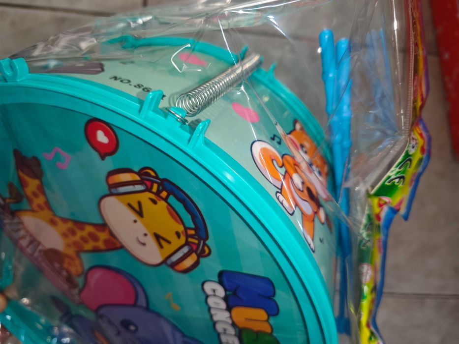 Детски барабан с палки син Ф26 см