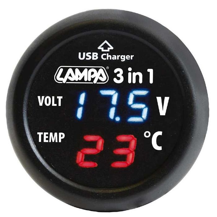 3в1 12V 24V Волтметър Термометър и USB зарядно камиони коли бусове