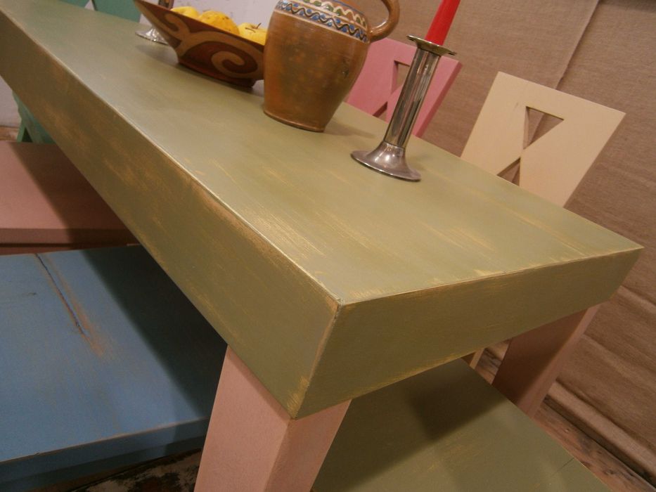 Set masa si 6 scaune vechi din lemn masiv reconditionat