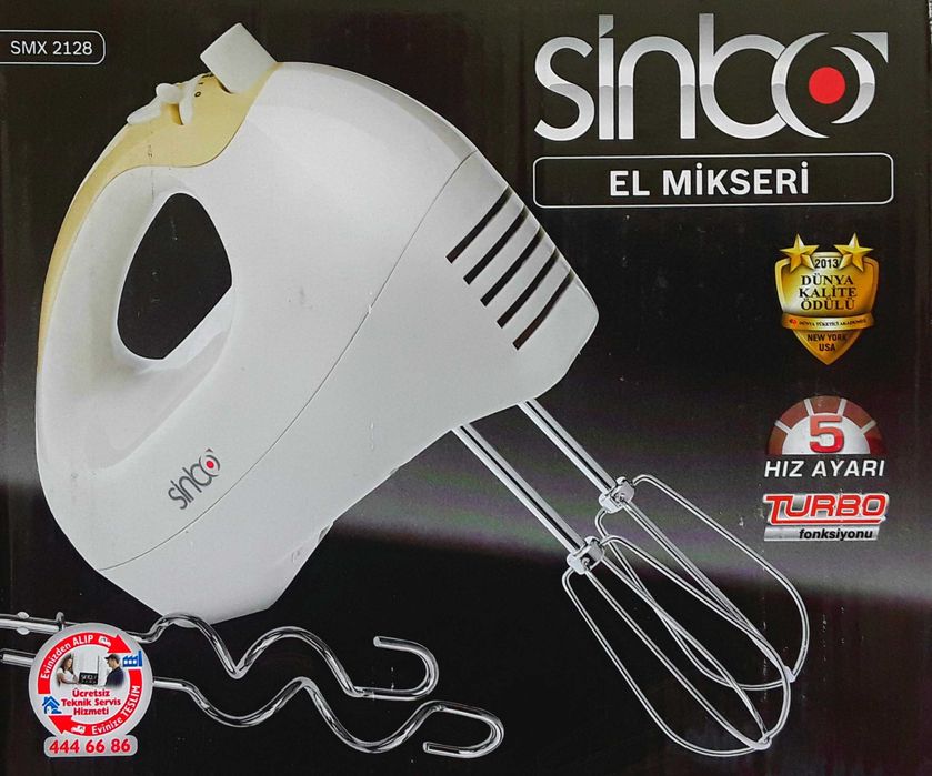 Mixer de mână SIMBO, ALB, 5Viteze, functie turbo,4 palete NOU - 60 Lei