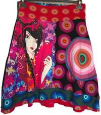 Fusta PatchWork Desigual autentic desene petice cusaturi colorate bbc