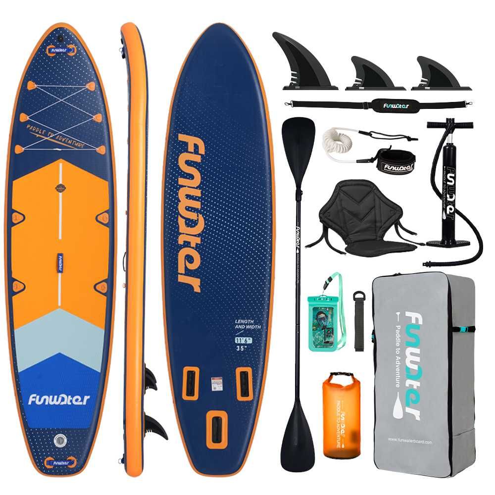Надуваем падълборд FunWater Adventure Pro каяк седалка 350 SUP 11'6''
