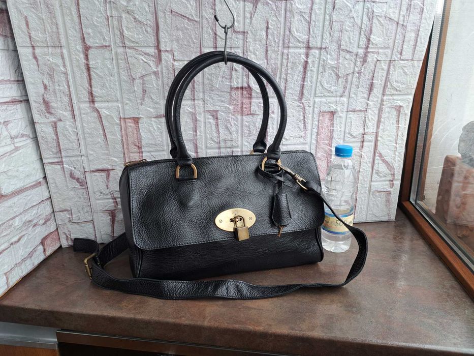 дамска чанта,Mulberry,черна кожена чанта-естествена кожа