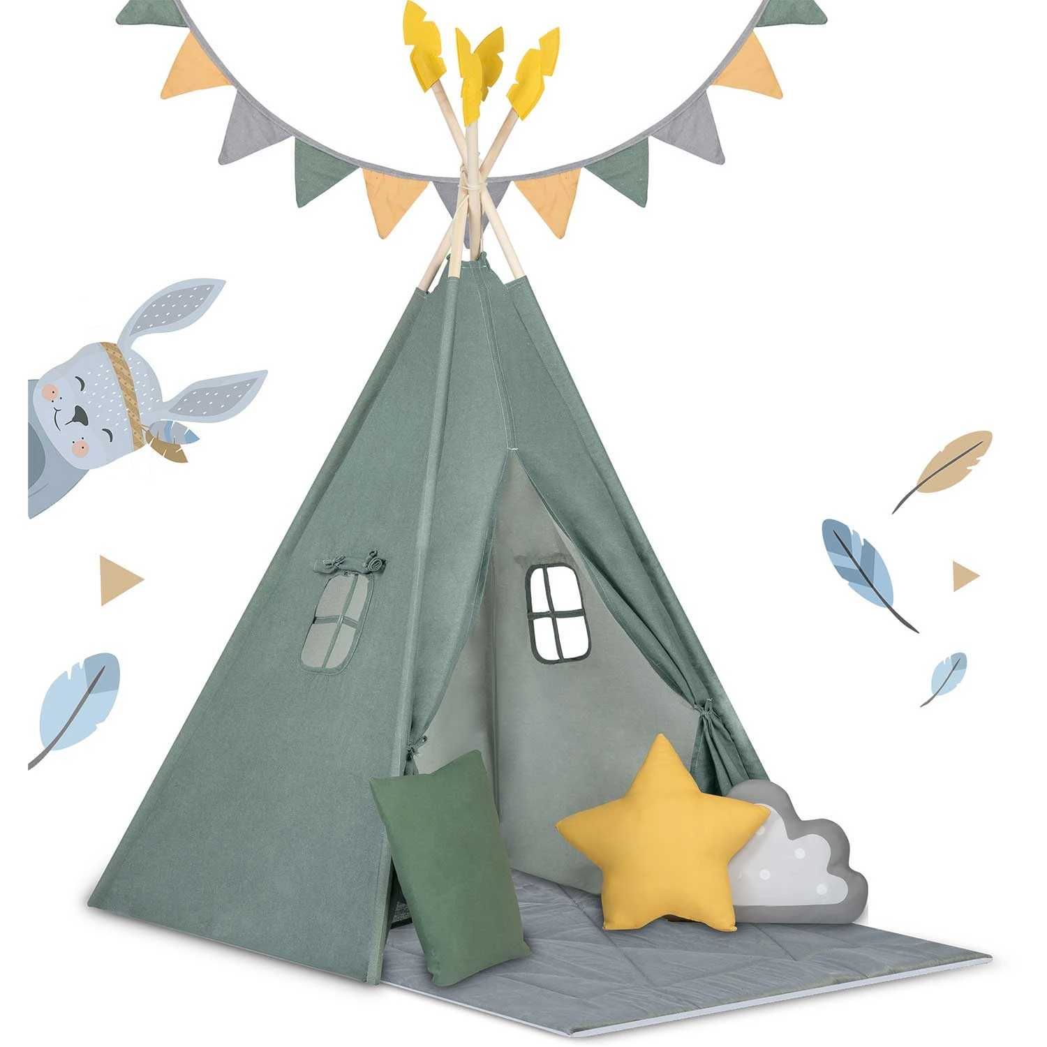 Детска палатка за игра Типи в зелено