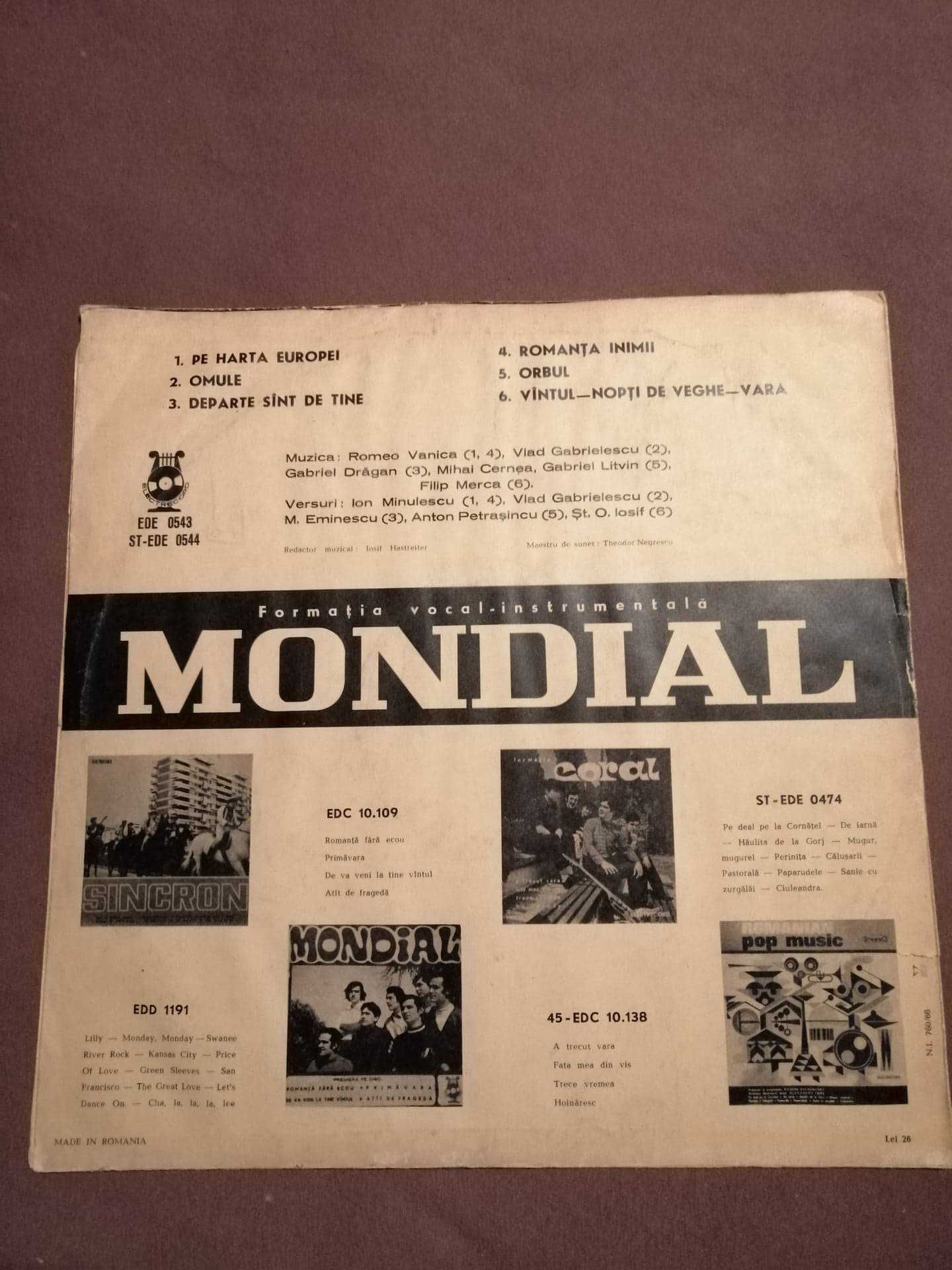 disc vinil vinyl MONDIAL Mircea Tiberian Iris I