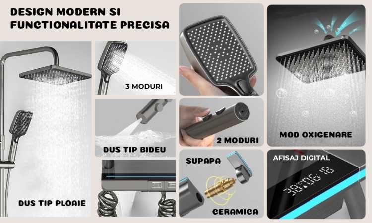 Set baterie baie, coloana de dus premium, 4 functii, ploaie relaxanta