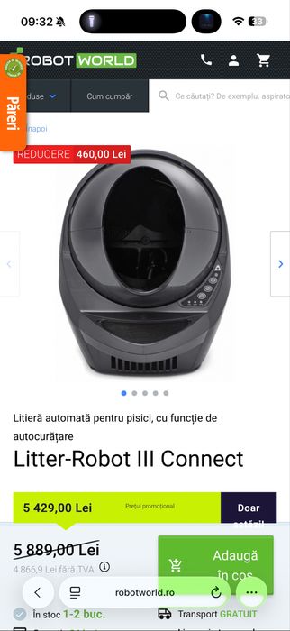 Litiera automata elevtrica litter robot 3 connect cu aplicatie