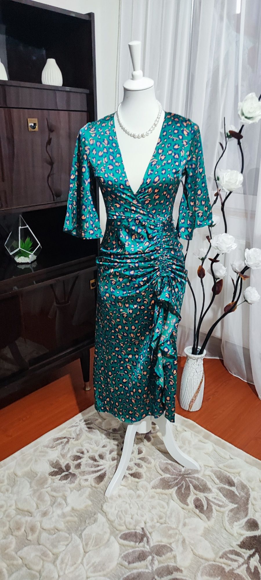 Rochie noua verde cu model animal print