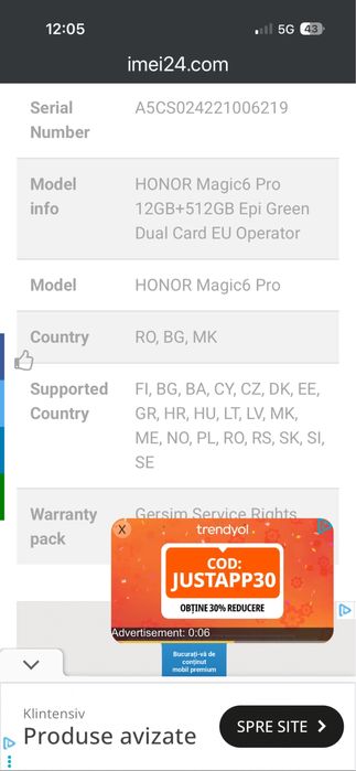 Vand Honor magic 6 pro
