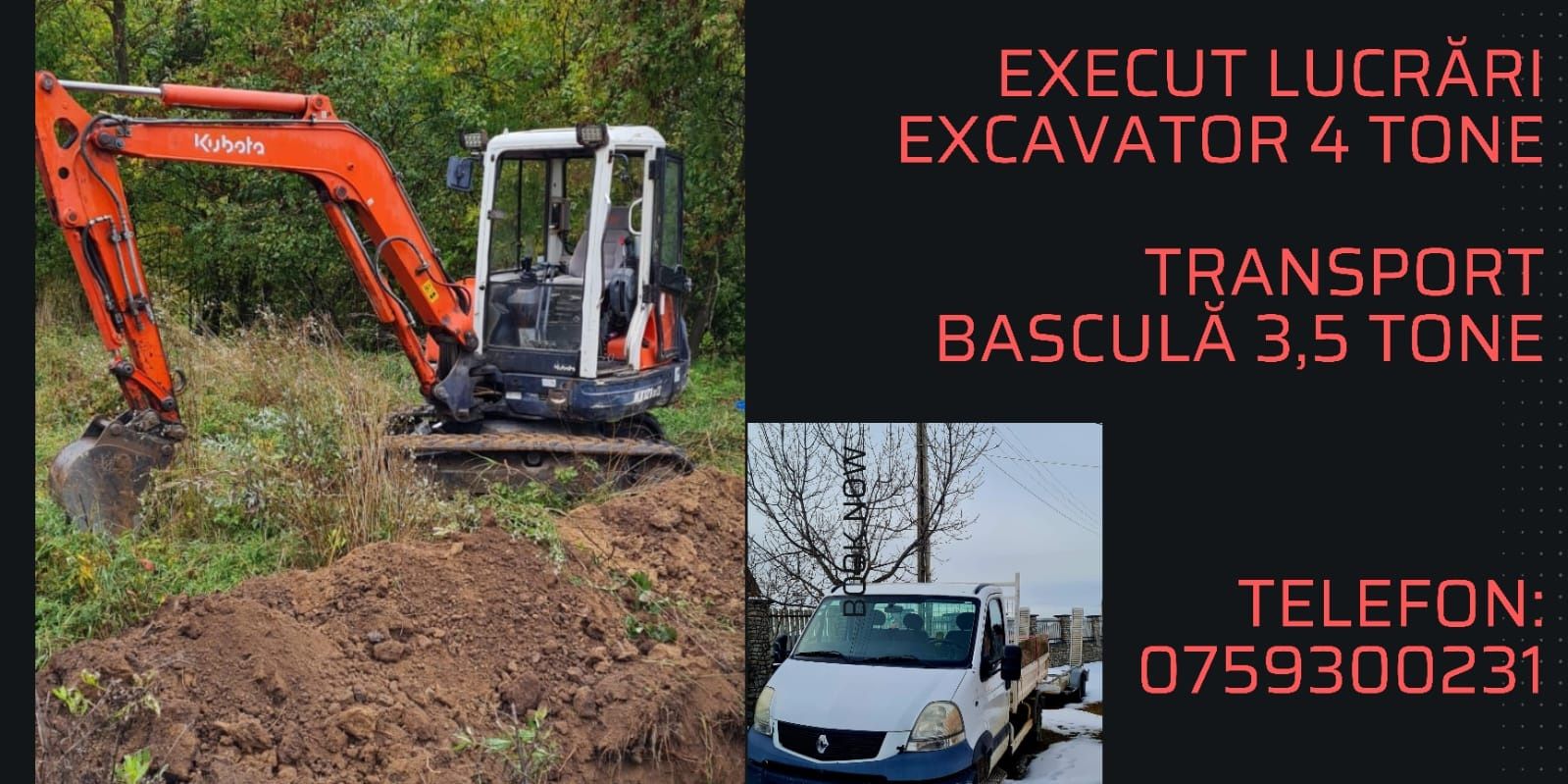 Execut lucrări cu miniexcavator de 4 t