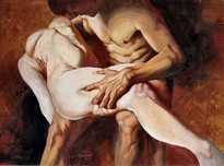Tablou oiginral Pictura in ulei pe panza nud cuplu, nud femeie 46x36cm