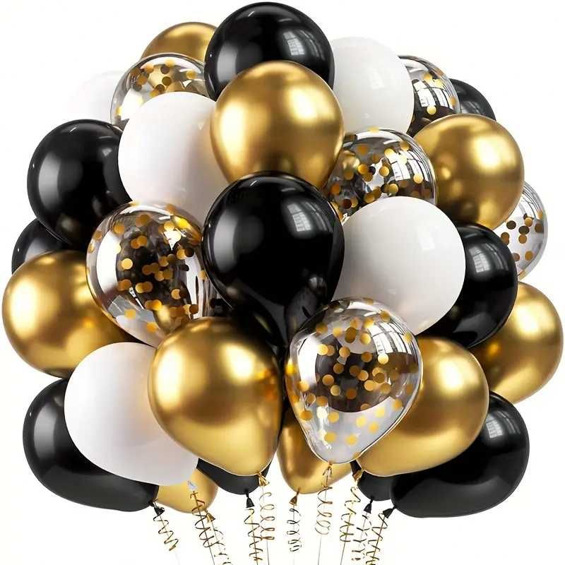 Set 51 piese baloane negre, albe si aurii