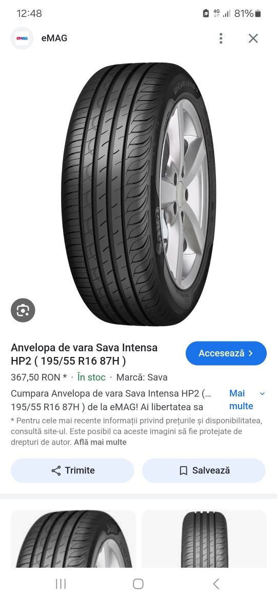 2anvelope vara Noi 195 55 16 Sava