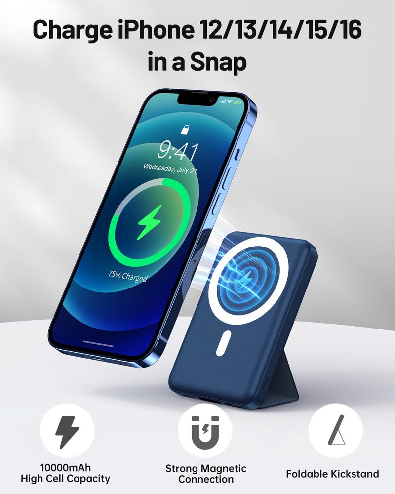Yiisonger Magnetic Powerbank 10000mAh/стойка/USB-C/LED дисплей/22.5WPD