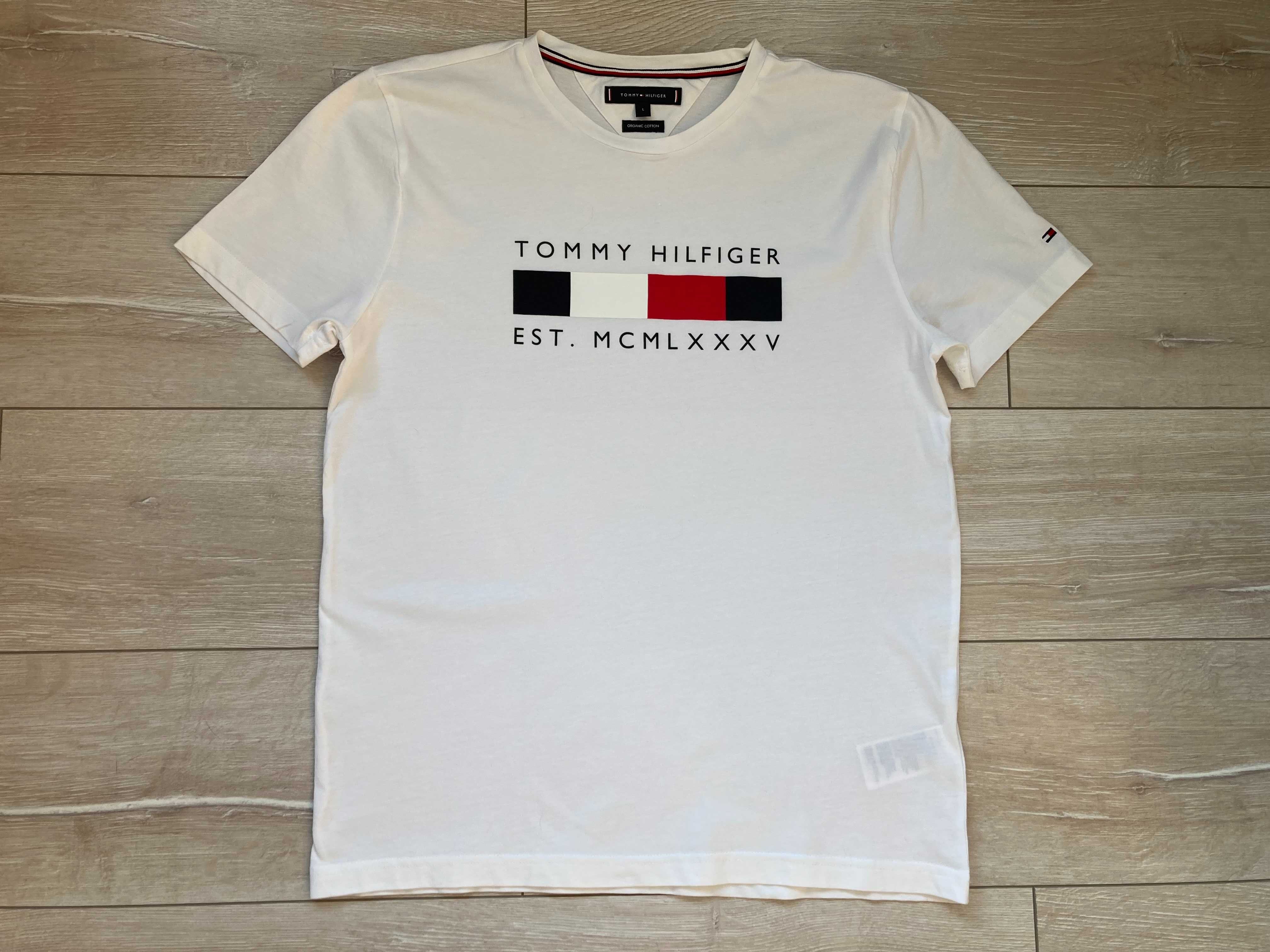 Tommy Hilfiger бяла мъжка тениска от органичен памук размер L