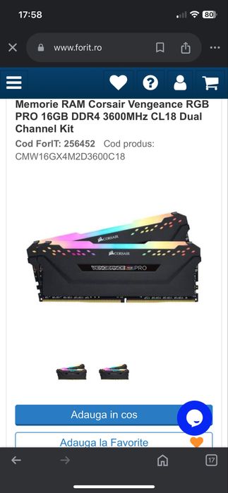 16gb Memorie ram Corshair RGB 3600mhz, 5ani garantie.