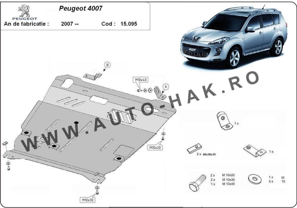 Scut motor metalic Peugeot 4007 2007- 2012 - otel 2mm