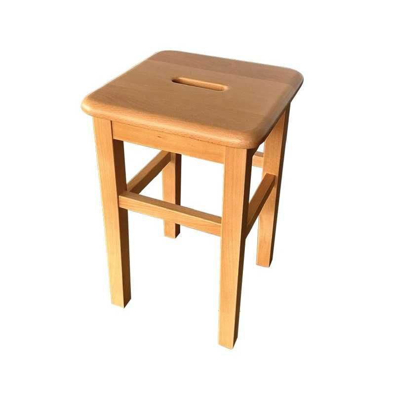 Set 2 scaune tip taburete din lemn masiv de fag, culoare natur lacuit