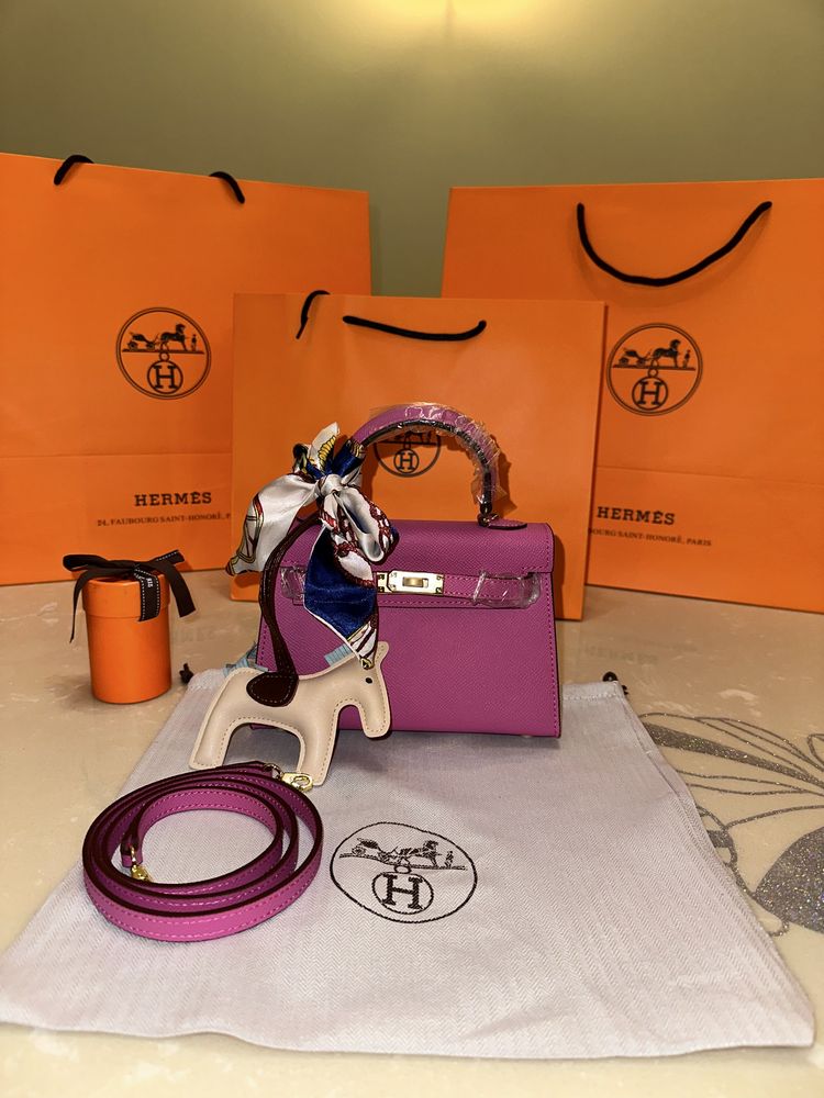 Geanta Hermes Kelly 19cm Fuchsia/Piele naturala/Punga/Cutie Hermes