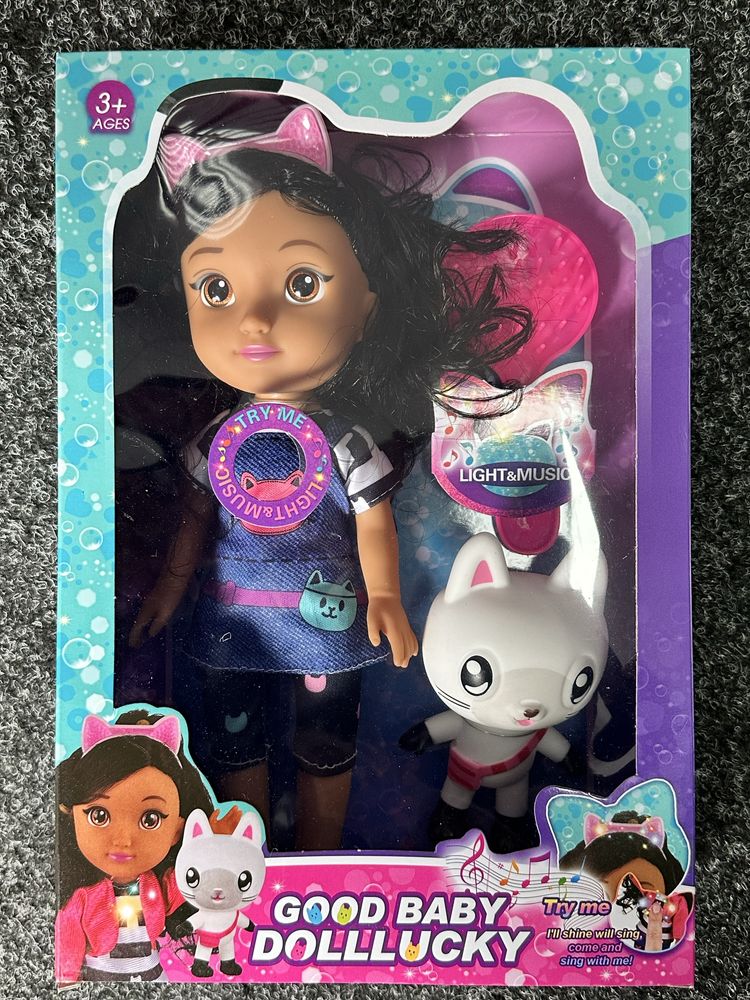 Set Papusa Gabby , cu sunete si lumini , 26 cm, Panda Mat si perie,NOU