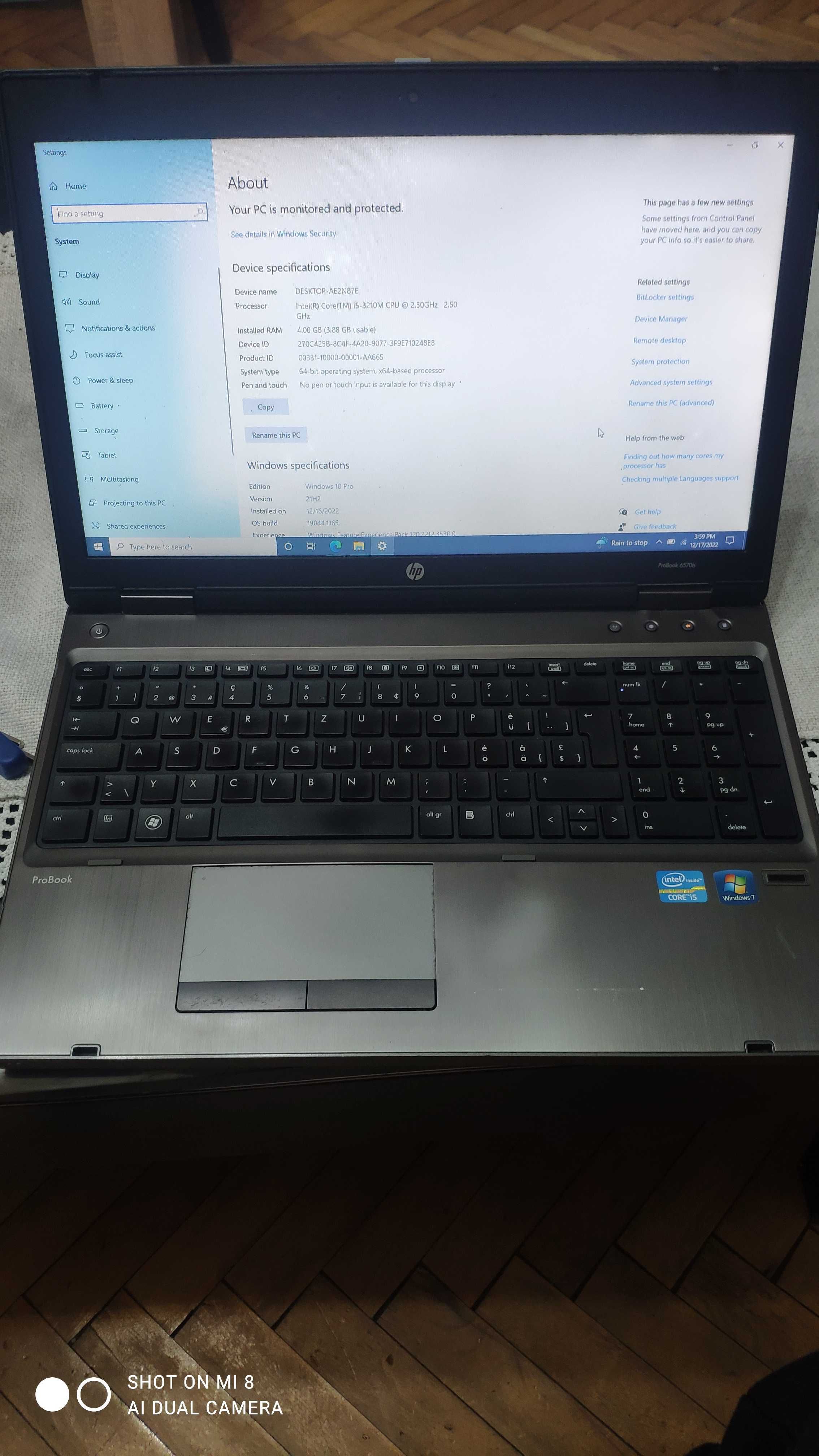 15" Laptop HP 6570b Лаптоп, Core i5-3210M, 8GB RAM, 500GB HDD