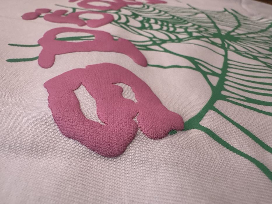 sp5der OG Green Web/Pink Logo White T-shirt