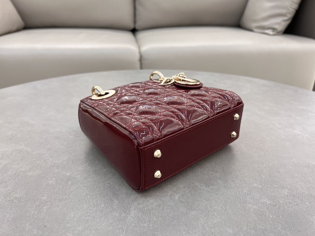 Geanta Christian Dior Lady, 17cm burgundy, tip Premium