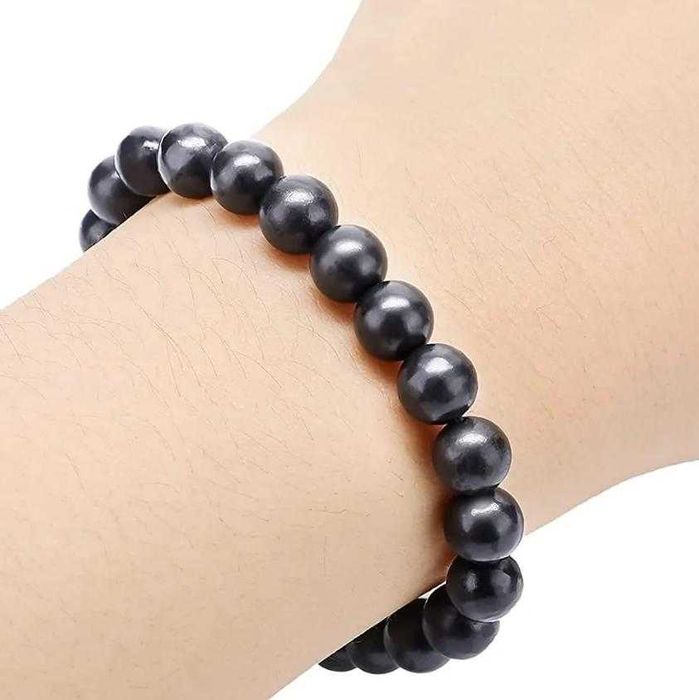 Универсална Разтегаема Шунгитова Гривна от Естествен Шунгит Обработена