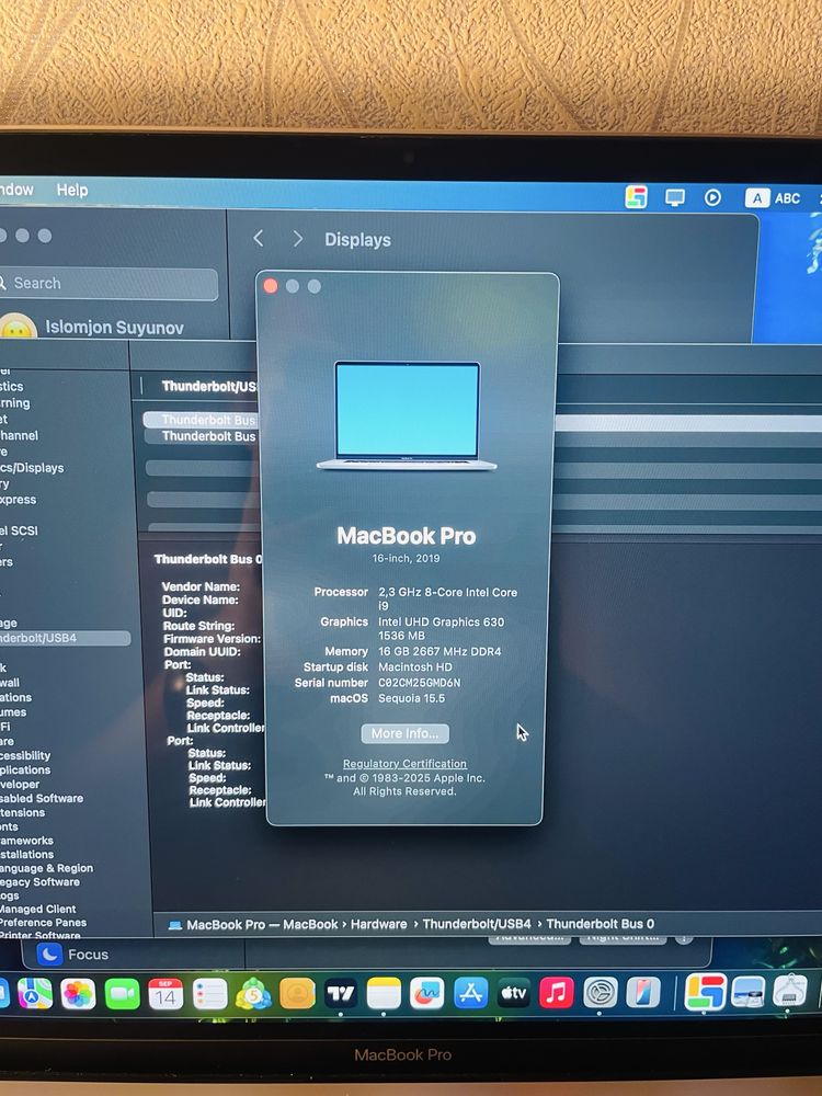 Macbook pro 2019 i9 16 inch  16gb/1 tb ideal hich qati alishmagan