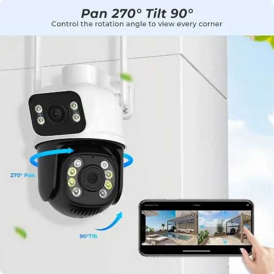 Външна водоуст двойна камера ICSEE 8MP 360° въртяща цветно нощно