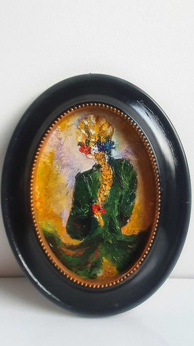 TABLOU NOU MODERN,"GREEN DAY", pictura ulei, rama ovala, pictor roman