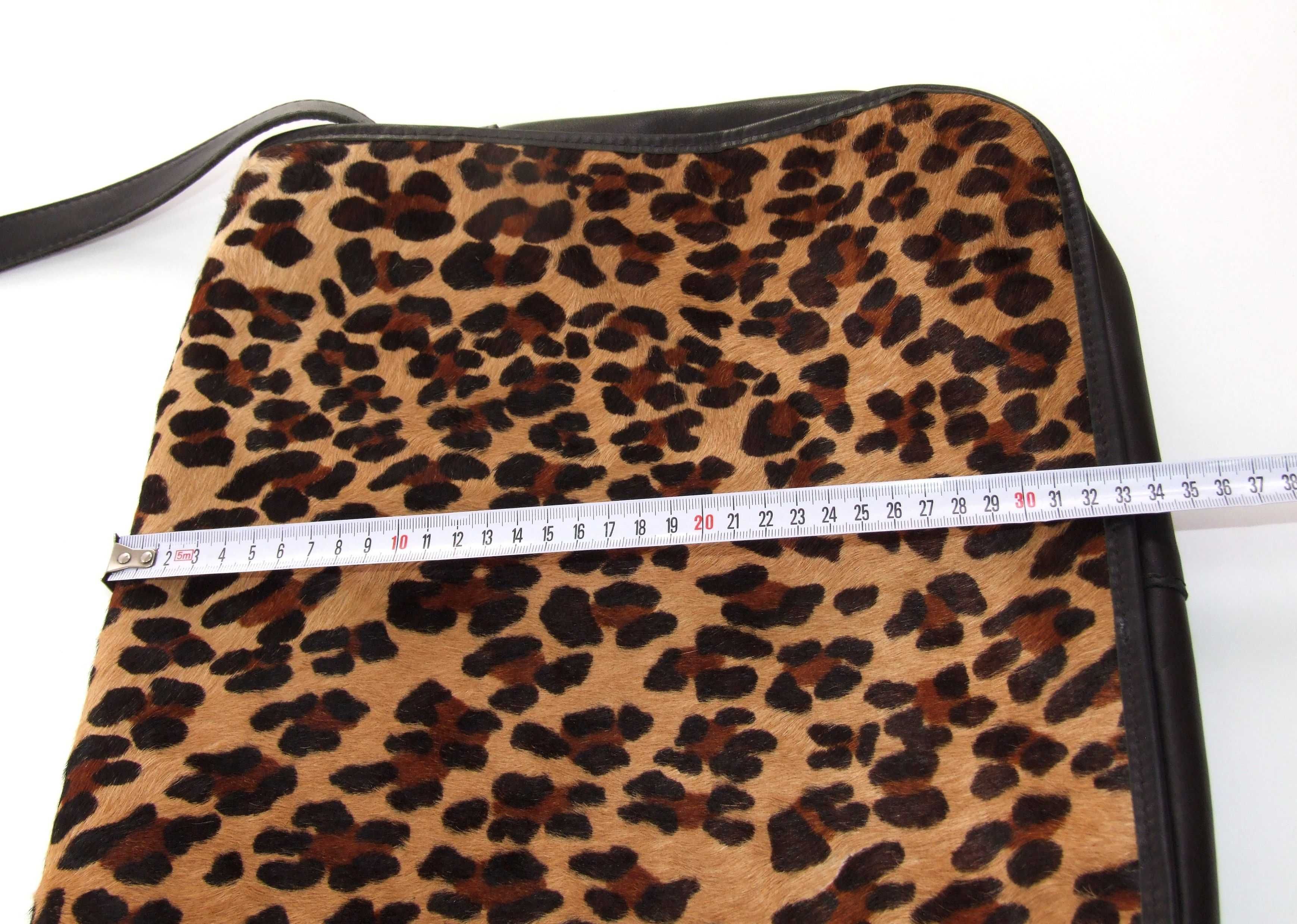 Geanta umar, piele naturala - blana leopard, handmade, France, NOUA