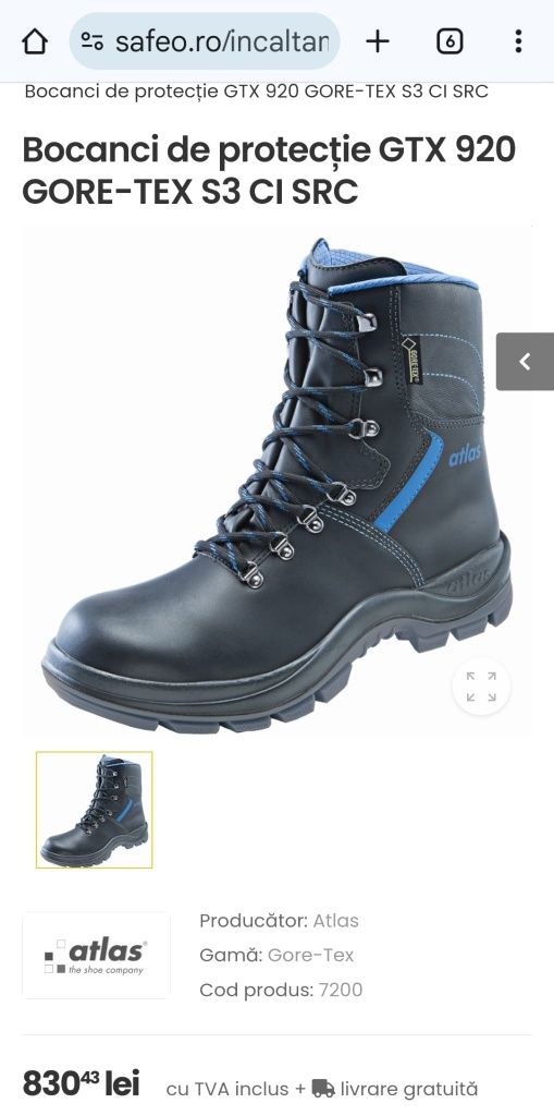 Ghete piele ATLAS S3 751 GTX 935 GORETEX, gen Uvex marimea 43