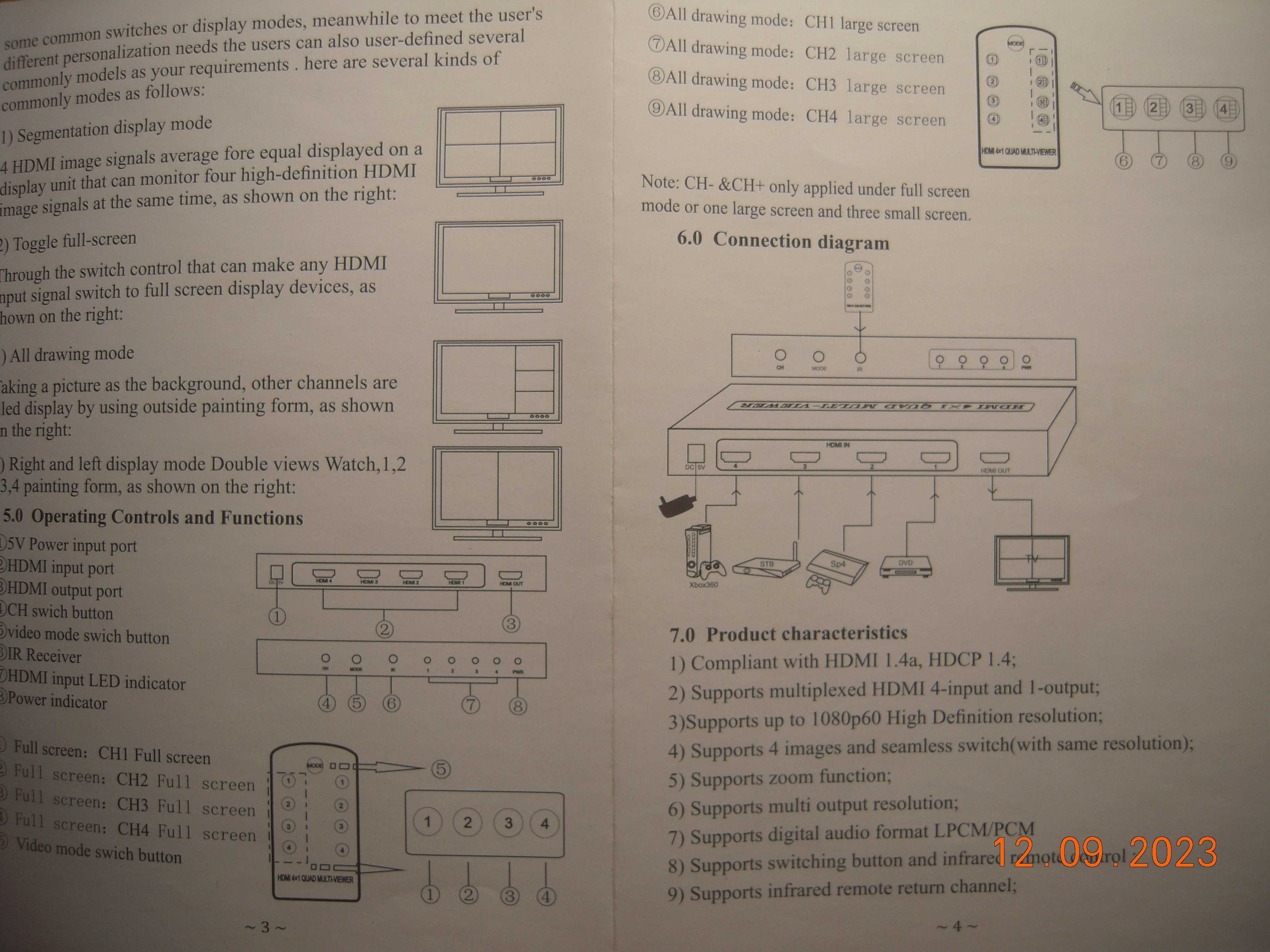 HDMI 4x1 Quad мульти-просмотра Full 1080p Switcher бесшовный