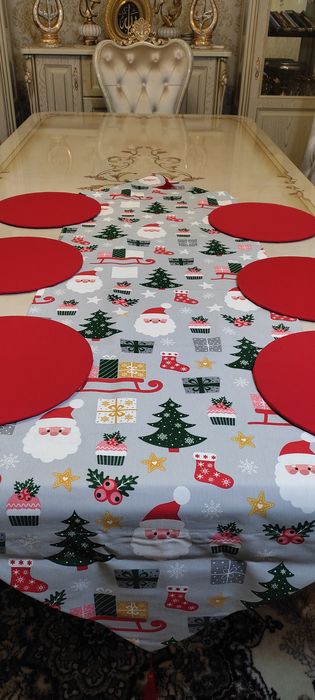 Новогоднее настроение Подарок Скатерт Раннер Подтарельники