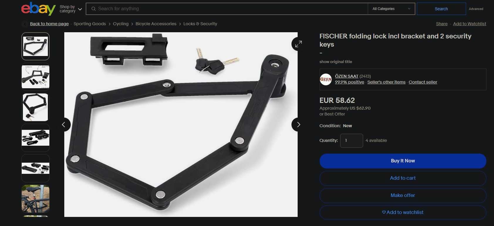 Сгъваема ключалка FISCHER XL 110 см със скоба за 1 или 2 велосипеда!