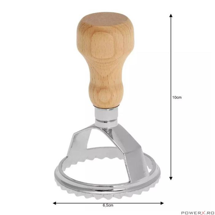 Forma pentru taiat ravioli, aluat galuste, inox-lemn, 6,5 x 10 cm,