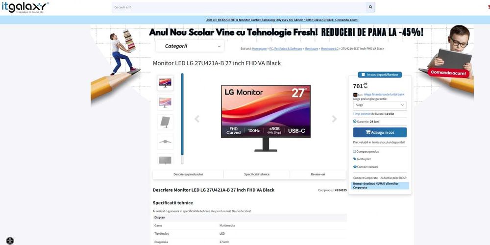 Monitor LG LED 27"  model 27U421A-B – nou, sigilat