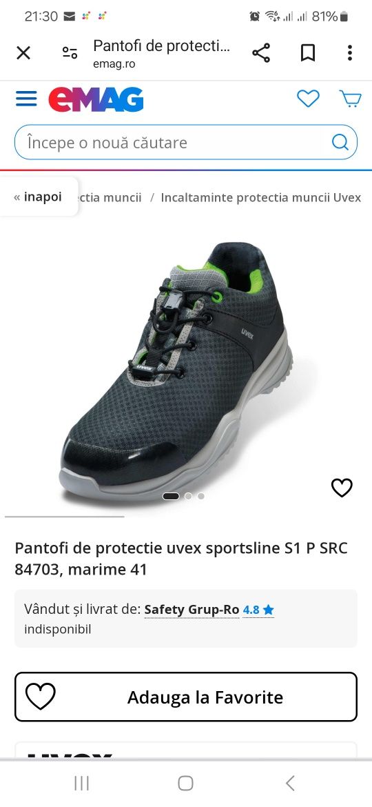 Pantofi de protectie uvex sportsline S1 P SRC 84703,